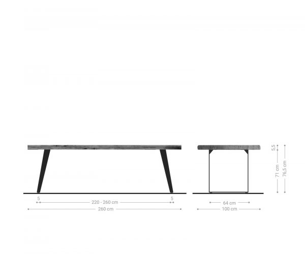Jídelní stůl Edge 260x100 XL akácie přírodní kov šikmá - Image 7