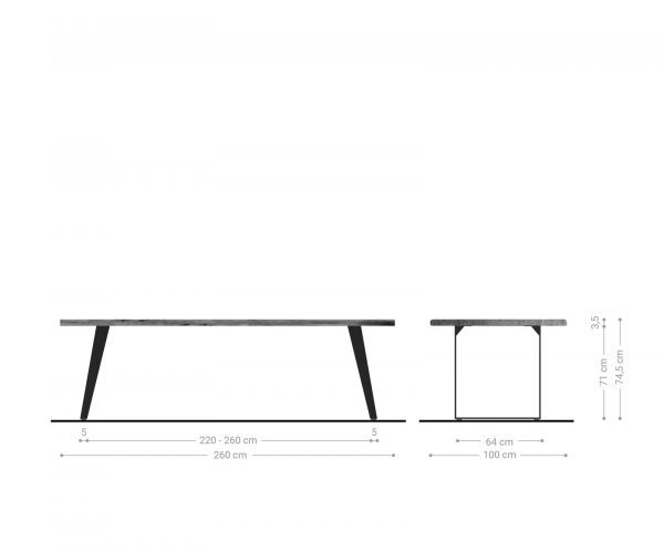 Jídelní stůl Edge 260x100 akácie přírodní kov šikmá podnož - Image 5