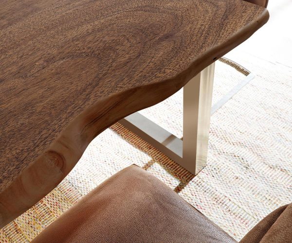 Jídelní stůl Edge 140x90 XL hnědá akácie nerezová ocel široká - Image 4