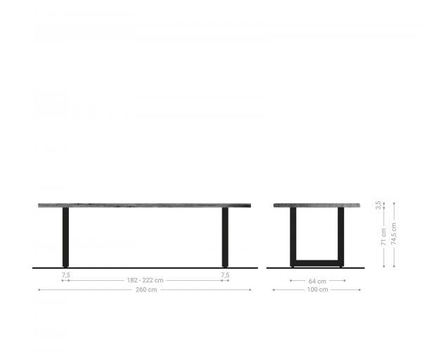 Hrana jídelního stolu 260x100 Akátová hnědá nerezová ocel široká živá hrana - Image 6