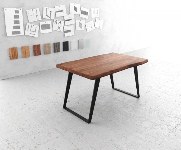 Jídelní stůl Edge 140x90 XL hnědá akácie kovová podnož šikmá