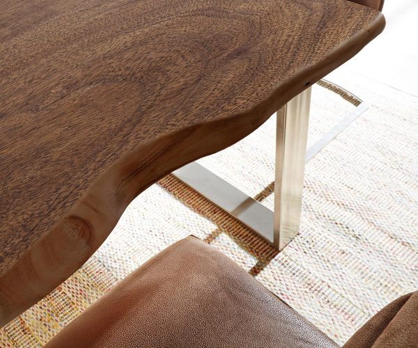 Jídelní stůl Edge 260x100 Acacia Brown Stainless Steel Narrow Live-Edge - Image 4