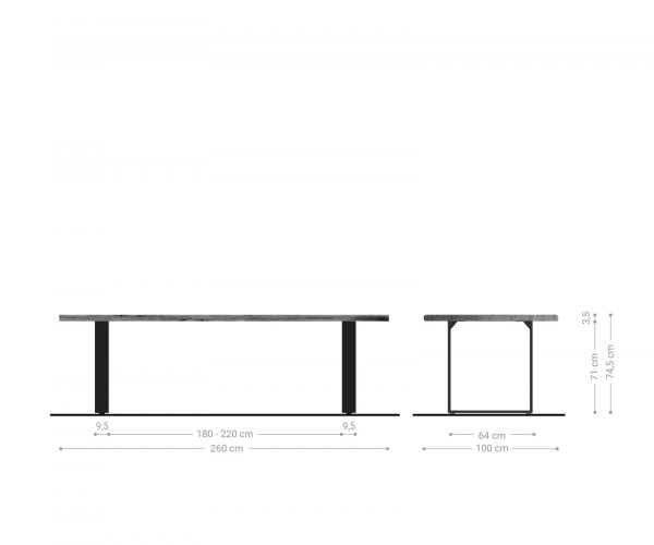 Jídelní stůl Edge 260x100 Acacia Brown Stainless Steel Narrow Live-Edge - Image 5