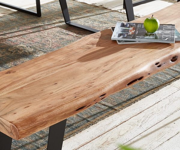 Lavice Live-Edge 135x40 Akácie Přírodní rám Šikmý černý okraj stromu - Obrázek 3