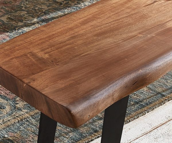 Lavice Live Edge 195x40 hnědá akácie šikmá podnož černá nepravidelná hrana - Image 5