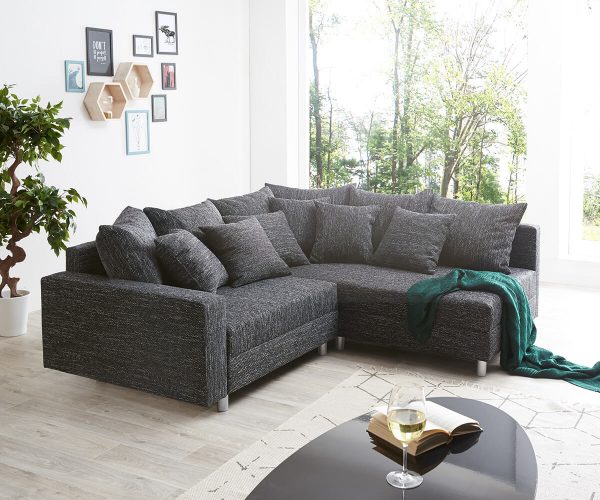 Rohová sedací souprava Clovis Černá Textured Fabric s područkou Otoman Pravý