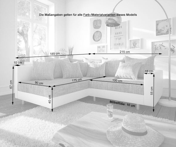 Rohová sedací souprava Clovis Černá Textured Fabric s područkou Otoman Levý - Image 7