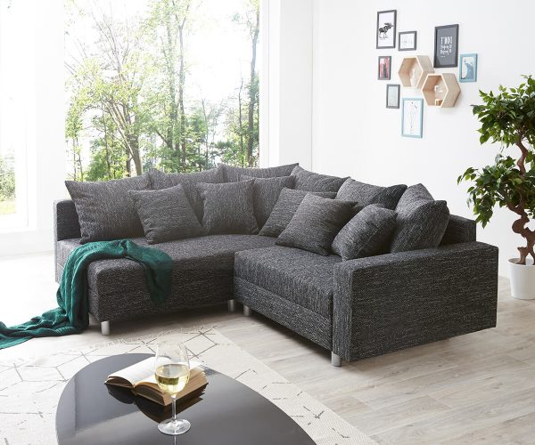 Rohová sedací souprava Clovis Černá Textured Fabric s područkou Otoman Levý