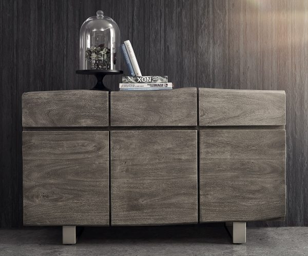 Příborník Live Edge 147 cm platinová akácie 3 dvířka 3 šuplíky - Image 4