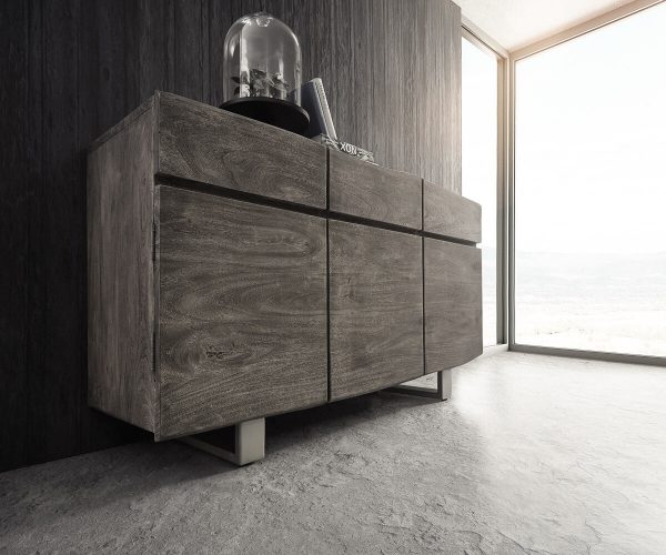 Příborník Live Edge 147 cm platinová akácie 3 dvířka 3 šuplíky - Image 6