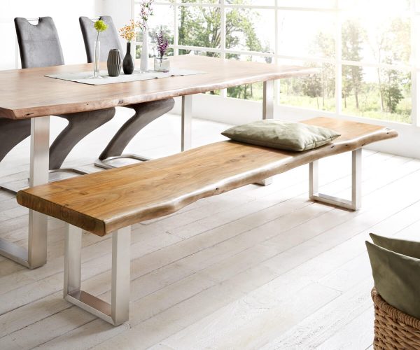 Lavice Live Edge 255x40 přírodní akácie úzká podnož nepravidelná hrana