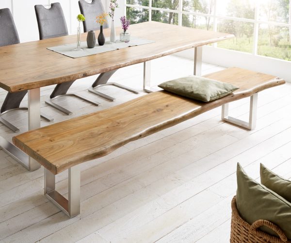 Lavice Live Edge 255x40 přírodní akácie úzká podnož nepravidelná hrana - Image 2