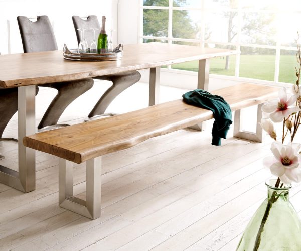 Lavice Live Edge 255x40 přírodní akácie široká podnož nepravidelná hrana