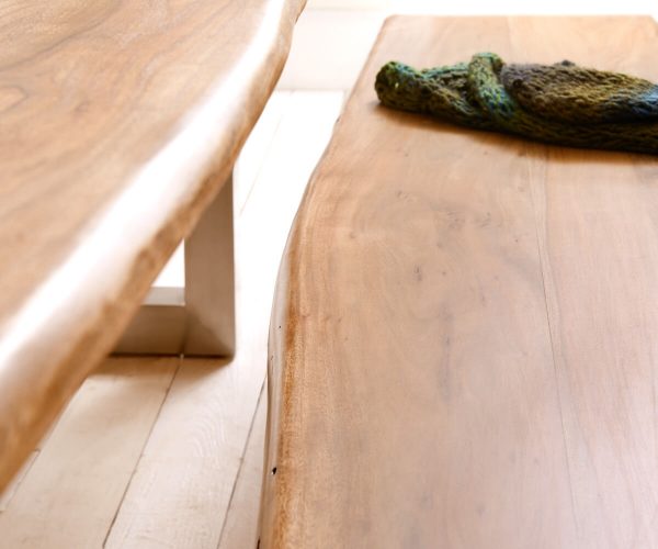 Lavice Live Edge 295x40 přírodní akácie široká podnož nepravidelná hrana - Image 2