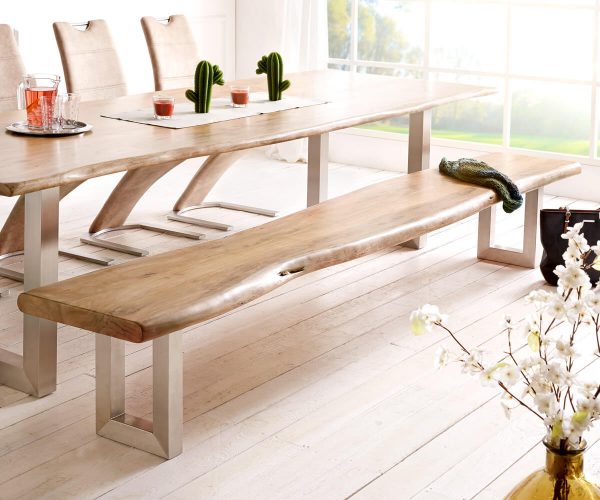 Lavice Live Edge 295x40 přírodní akácie široká podnož nepravidelná hrana