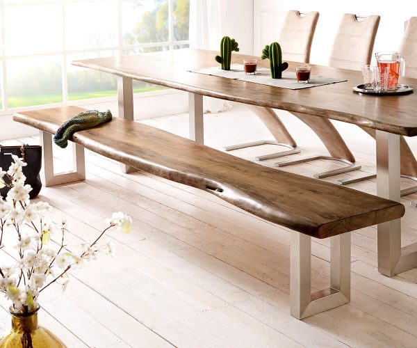 Lavice Live Edge 255x40 akácie hnědá podnož široká nepravidelná hrana