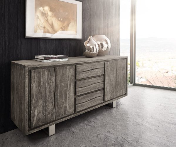 Komoda Live Edge 172 cm akácie platina 3 zásuvky 4 dvířka