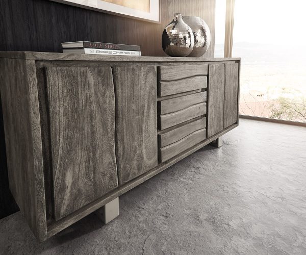 Komoda Live Edge 172 cm akácie platina 3 zásuvky 4 dvířka - Image 5
