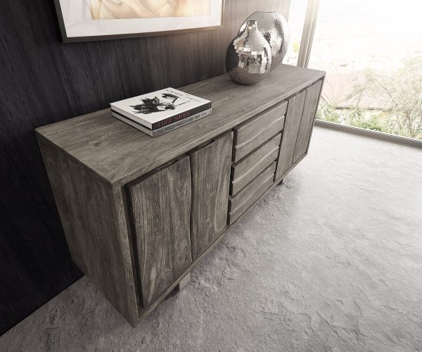 Komoda Live Edge 172 cm akácie platina 3 zásuvky 4 dvířka - Image 4