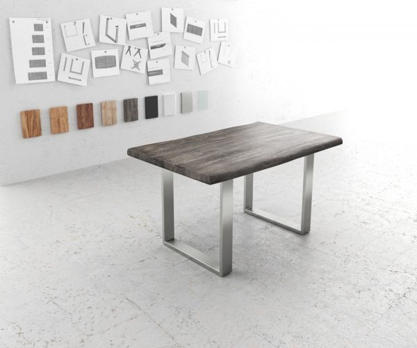 Jídelní stůl Edge 140x90 XL platinová akácie nerezová ocel úzká