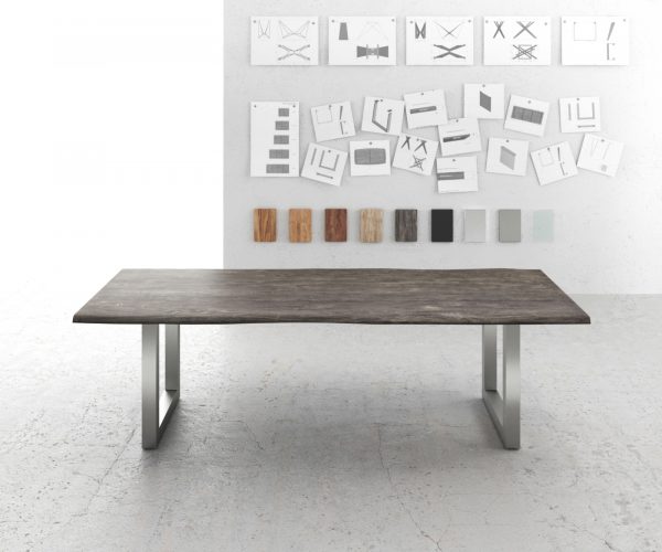 Jídelní stůl Edge 260x100 akácie platina nerezová ocel široká podnož - Image 2