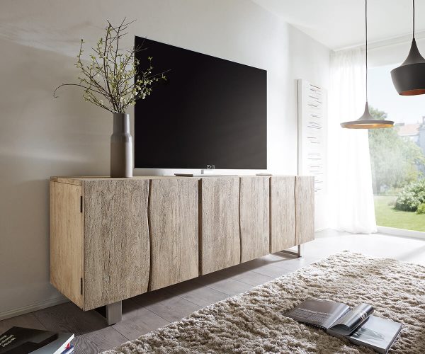 Příborník Live-Edge 220 cm Akácie Šampaň masiv 6 dveří