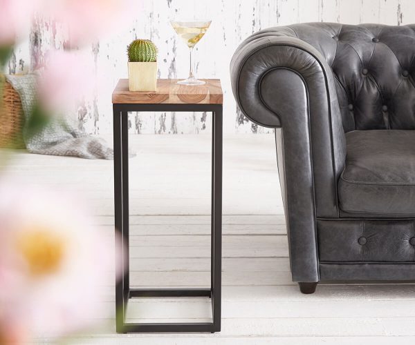 Odkládací stolek Tatius 28x28 Sheesham přírodní rám černý