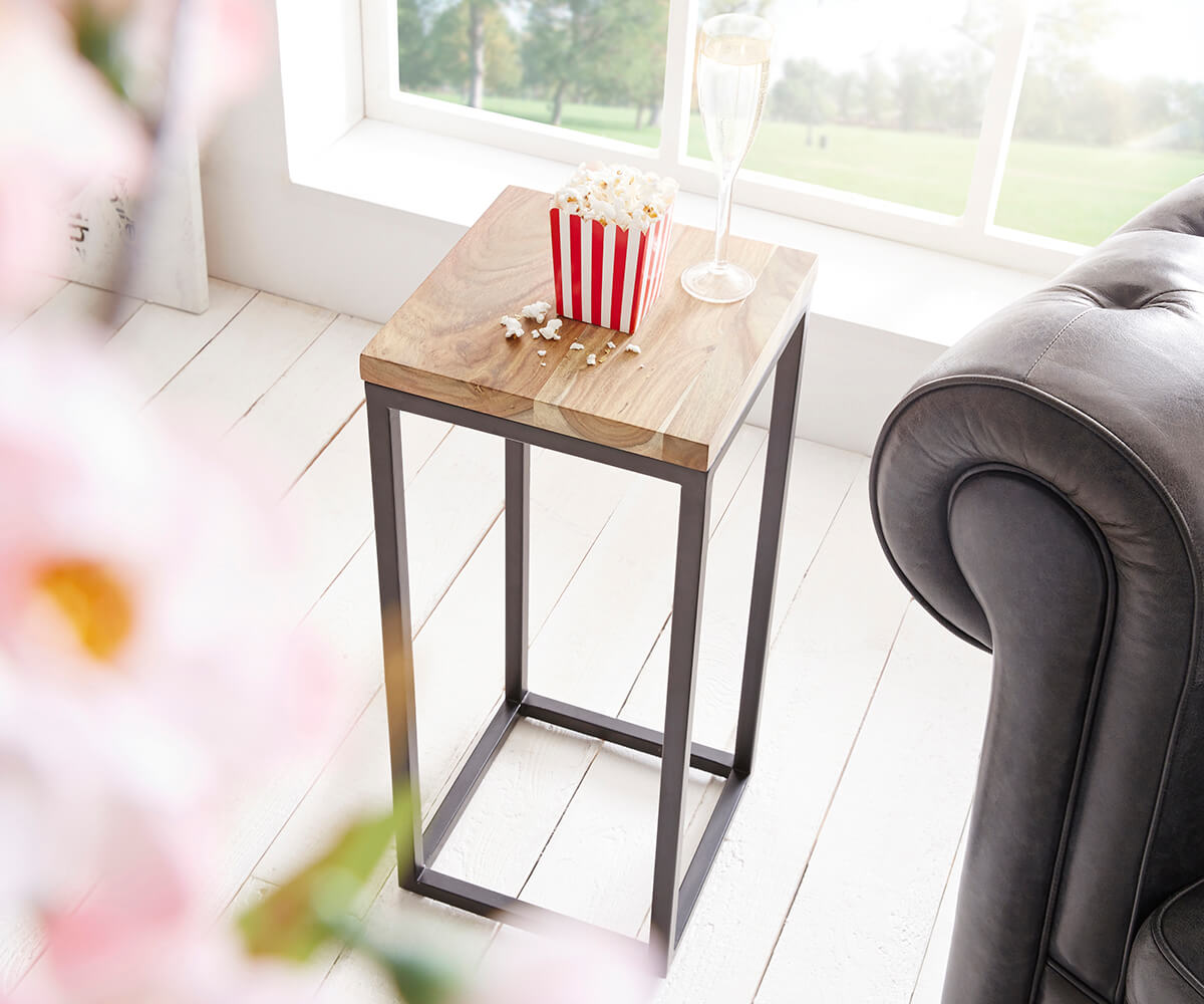 Odkládací stolek Tatius 28x28 Sheesham přírodní rám černý - Obrázek 2