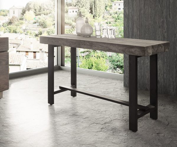 Barový stůl Blokk 165x60 cm Akácie Platinum Masivní dřevo Kov