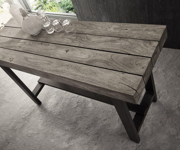 Barový stůl Blokk 165x60 cm Akácie Platinum Masivní dřevo Kov - Image 5