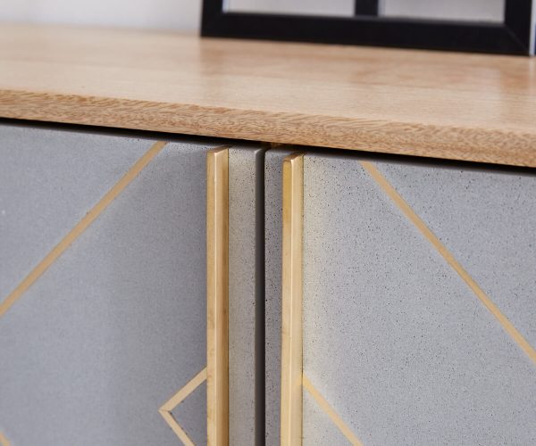 TV stolek Metropolitní 240 cm mango přírodní 4 dvířka beton mosaz - Image 4