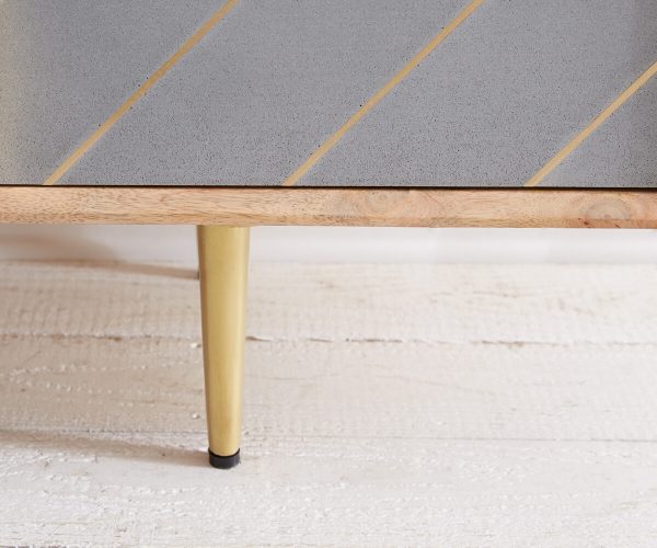 TV stolek Metropolitní 240 cm mango přírodní 4 dvířka beton mosaz - Image 8