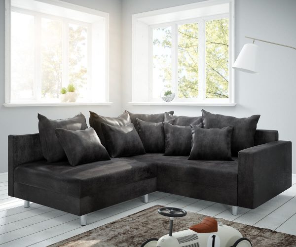 Rohová sedací souprava Clovis Anthracite Antique Optics Modular Armrest Otoman Pravý
