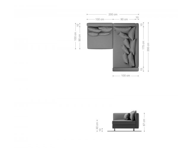 Rohová sedací souprava Clovis Anthracite Antique Optics Modular Armrest Otoman Pravý - Image 5