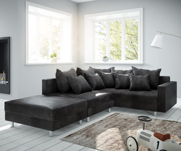 Rohová sedací souprava Clovis Anthracite Antique Optics Modulární taburet Područka Otoman Pravý