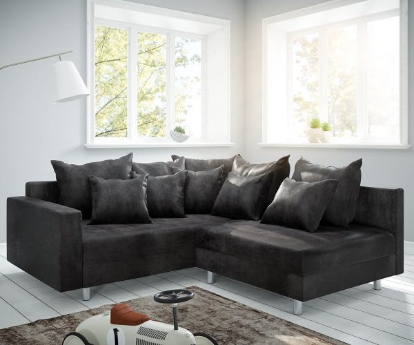 Rohová sedací souprava Clovis Anthracite Antique Optics Modular Armrest Otoman Levý