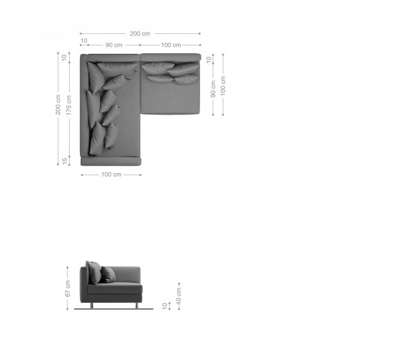 Rohová sedací souprava Clovis Anthracite Antique Optics Modular Armrest Otoman Levý - Image 5