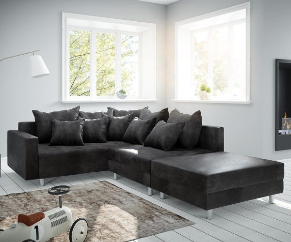 Rohová sedací souprava Clovis Anthracite Antique Optics Modul Stolička Područka Otoman Levý