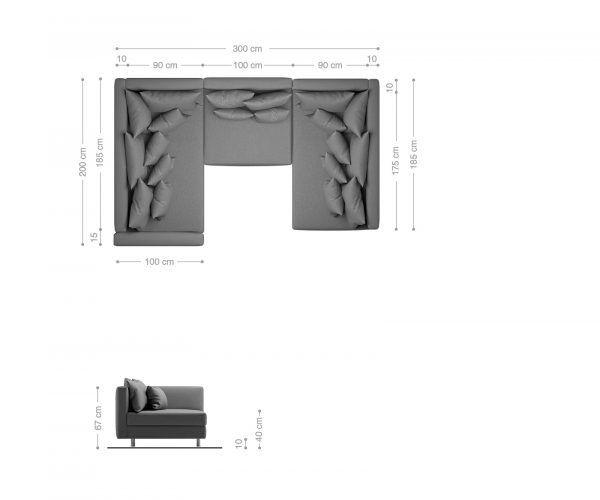 Sedací souprava Clovis Anthracite Antique Optics Modular Armrest - Image 8