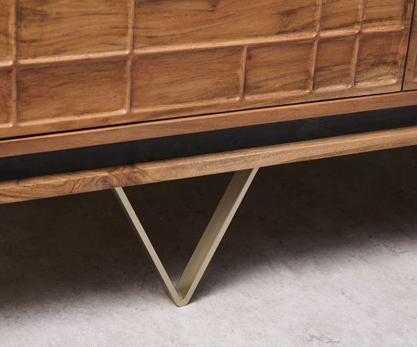 TV stolek Stonegrace 147 cm přírodní akácie 3D 3 dvířka - Image 8