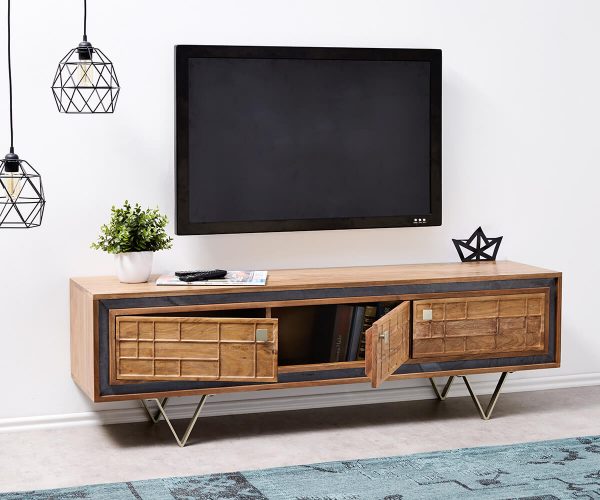 TV stolek Stonegrace 147 cm přírodní akácie 3D 3 dvířka - Image 4