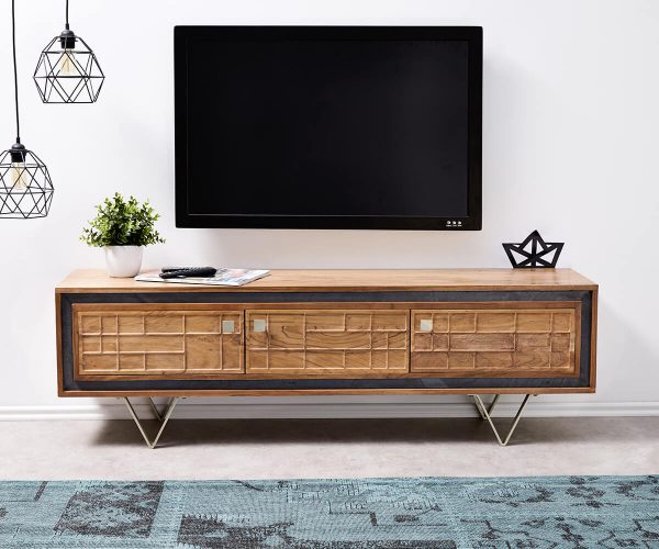 TV stolek Stonegrace 147 cm přírodní akácie 3D 3 dvířka - Image 2
