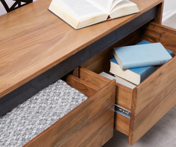 TV stolek Stonegrace 200 cm akácie přírodní břidlice 4 zásuvky - Image 6