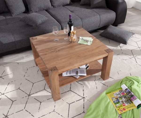Konferenční stolek Indra Acacia Nature 80x80 Police z masivního dřeva - Image 2