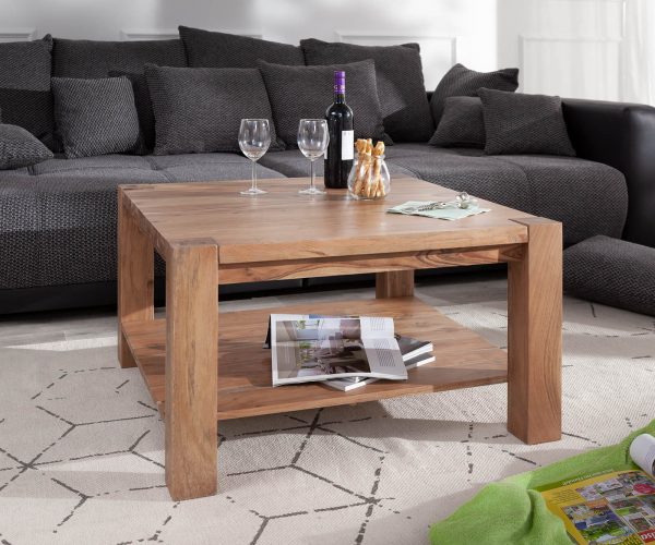 Konferenční stolek Indra Acacia Nature 80x80 Police z masivního dřeva