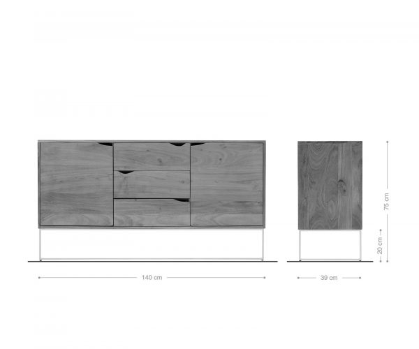 Komoda Loca 140x39 cm přírodní akácie 3 zásuvky 2 dvířka - Image 7