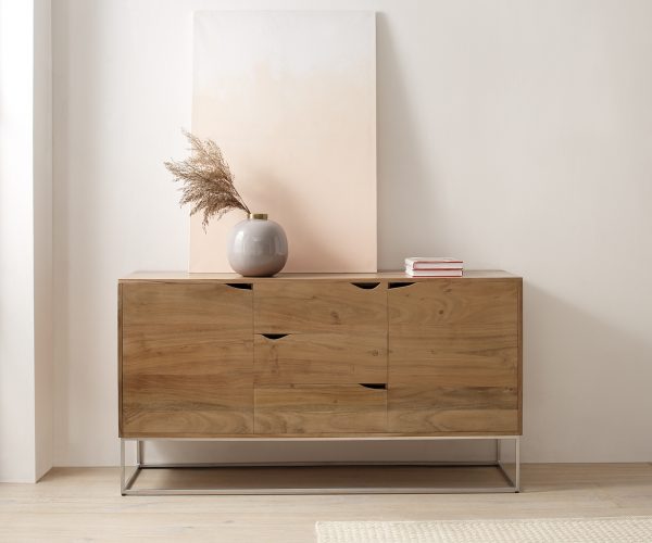 Komoda Loca 140x39 cm přírodní akácie 3 zásuvky 2 dvířka - Image 2