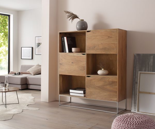 Skříň Loca 140x120 cm přírodní akácie 6 přihrádek masiv