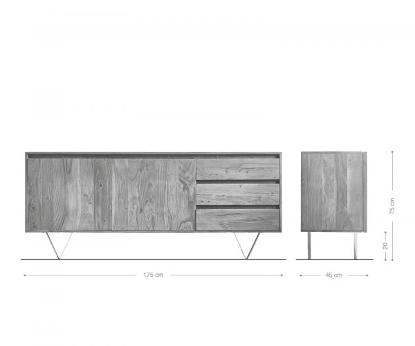 Komoda Stonegrace 175x45 cm akácie přírodní břidlice 2 dvířka 3 zásuvky - Image 6