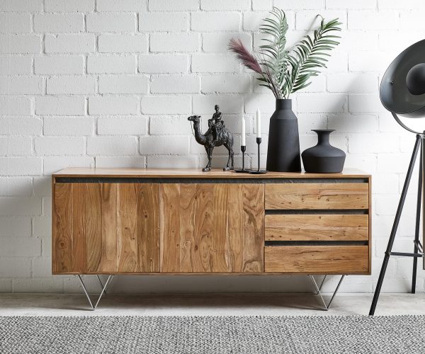 Komoda Stonegrace 175x45 cm akácie přírodní břidlice 2 dvířka 3 zásuvky - Image 2